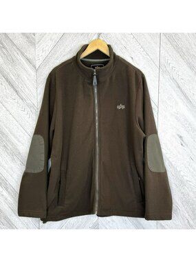 Alpha Industries Fleece Jacket Mens Size XXL 2XL Olive Military Green Full Zip